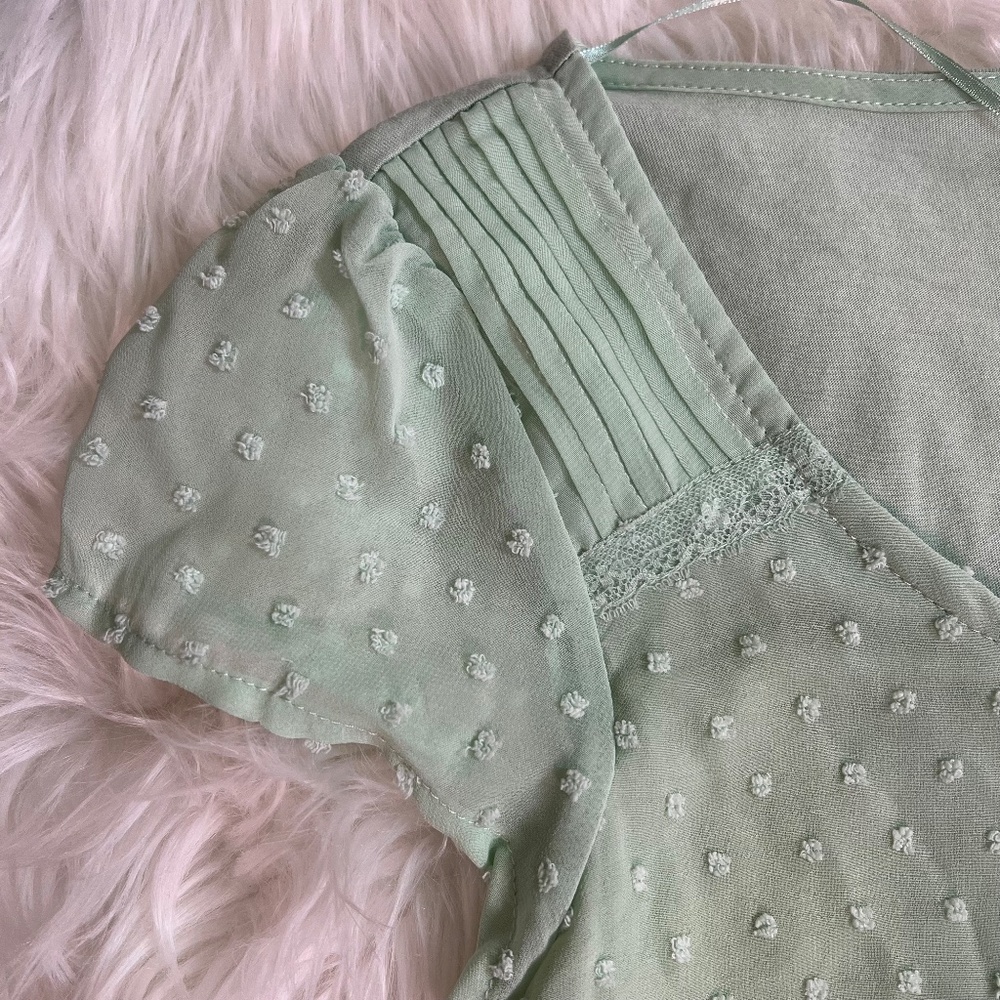 Darling! [LC · Lauren Conrad] Sweet Mint Green Swiss Dot NWT Blouse Top | Small - Picture 4 of 11